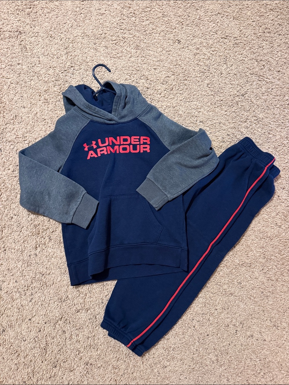 Under Armour Kids Navy & Gray Sweatshirt and Joggers with Pink Logo
